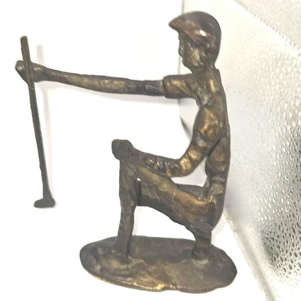 Vintage Pier 1 Pair of Metal Golfer‎ Statues - Male And Female Forms
